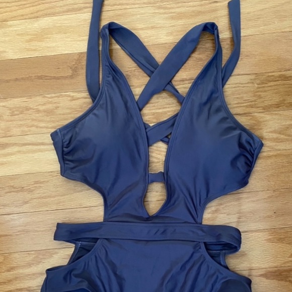 Mauve/purple one piece cutout swimsuit with ties! - Picture 2 of 3